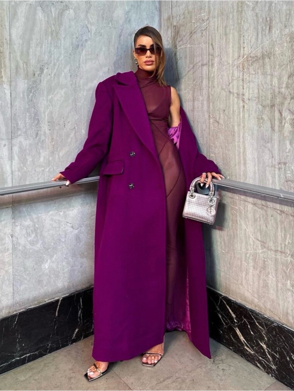 Camila Coelho Agatha Double Breasted Coat in Violet Fuchsia Purple
